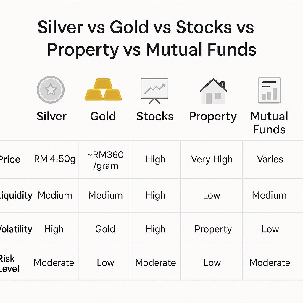 Silver vs Gold vs Stocks vs Property vs Mutual Funds Silver vs Gold vs Stocks vs Property vs Mutual Funds