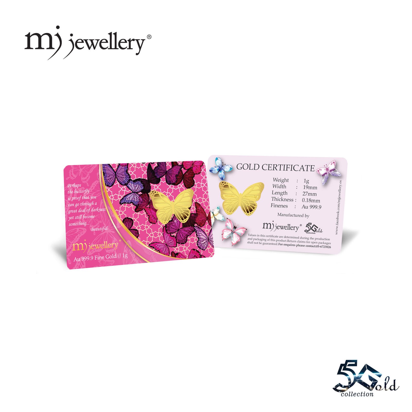 MJ Jewellery 5G 999.9 Gold Bar – Butterfly Series F29 (1g) 2