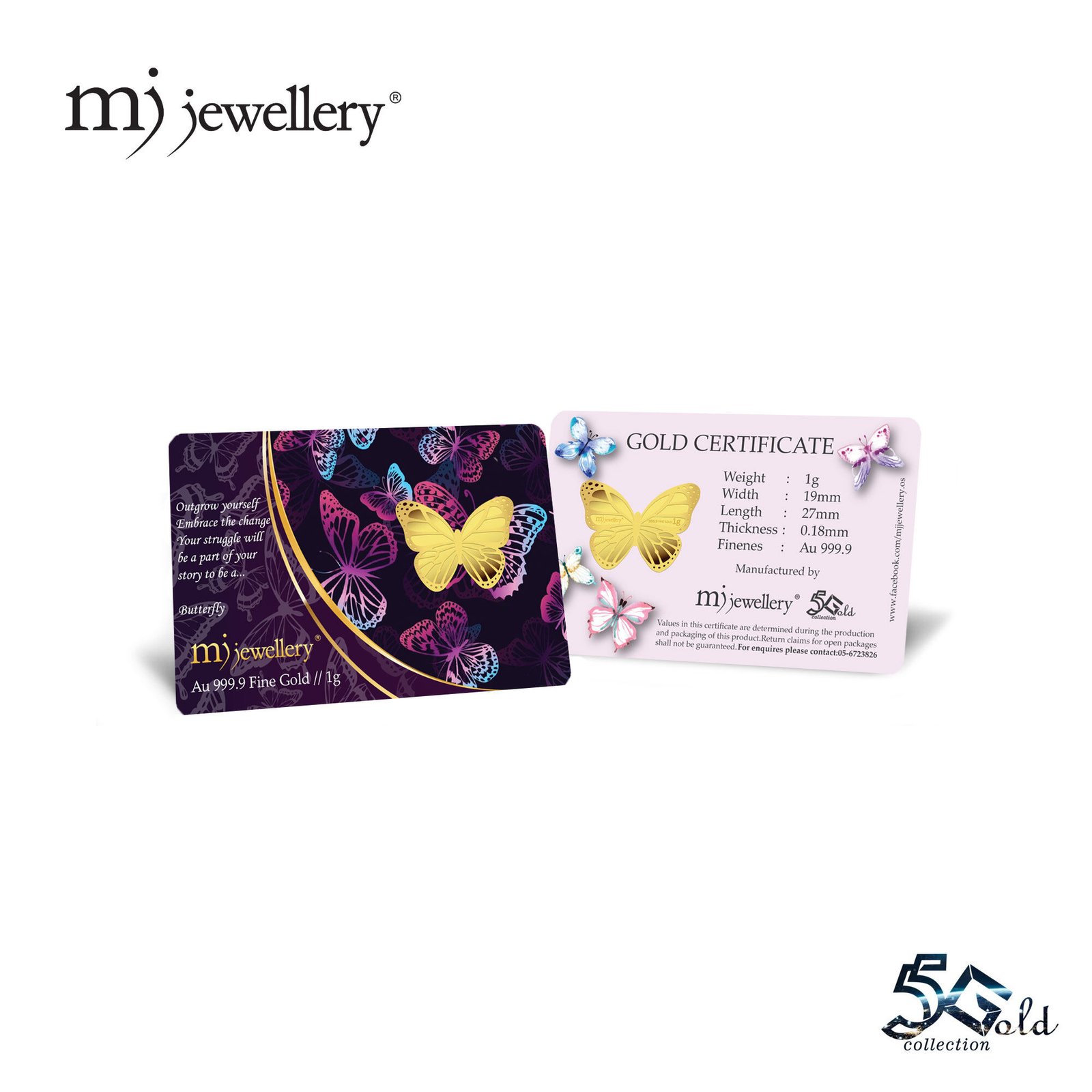 MJ Jewellery 5G 999.9 Gold Bar – Butterfly Series F29 (1g) 3