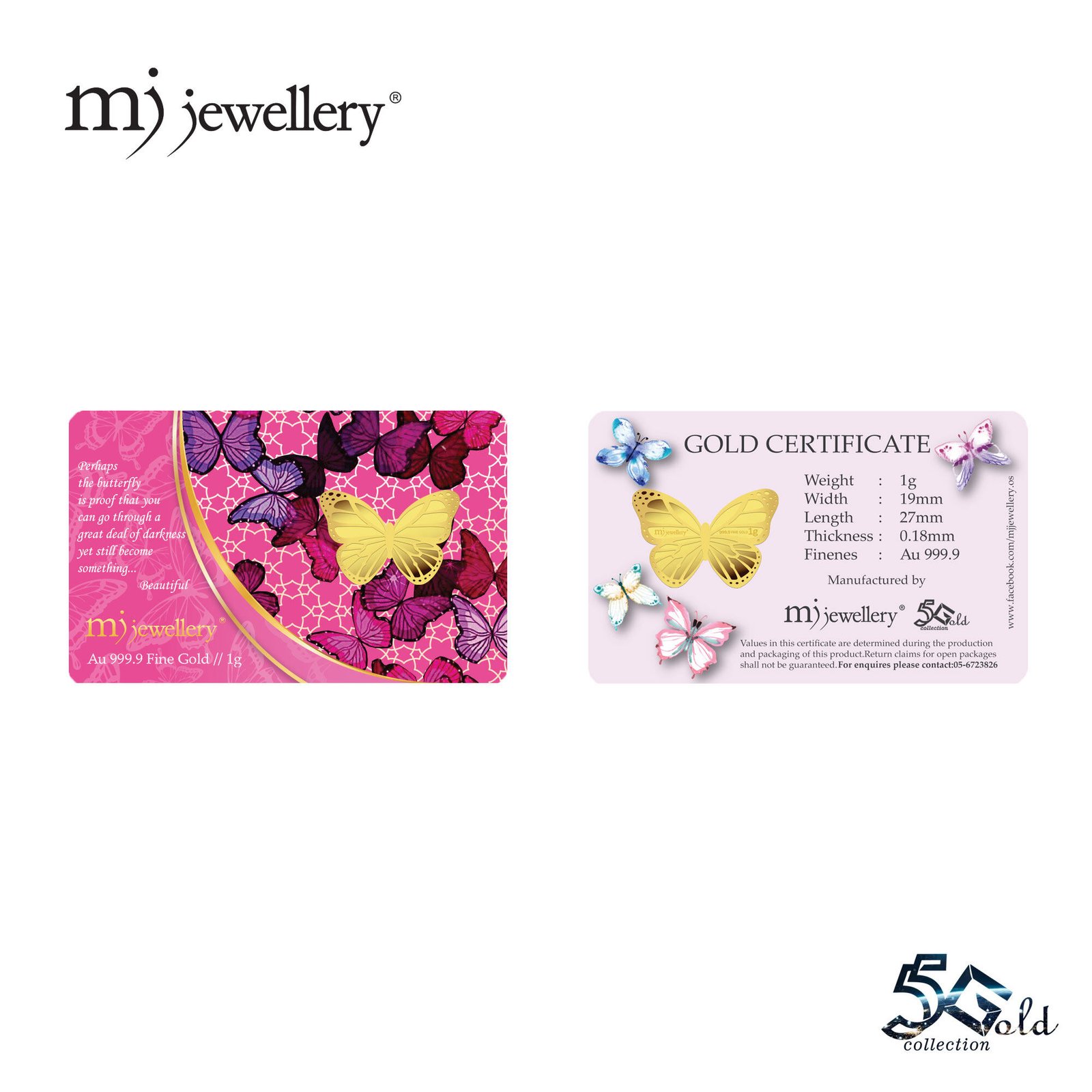 MJ Jewellery 5G 999.9 Gold Bar – Butterfly Series F29 (1g) 6