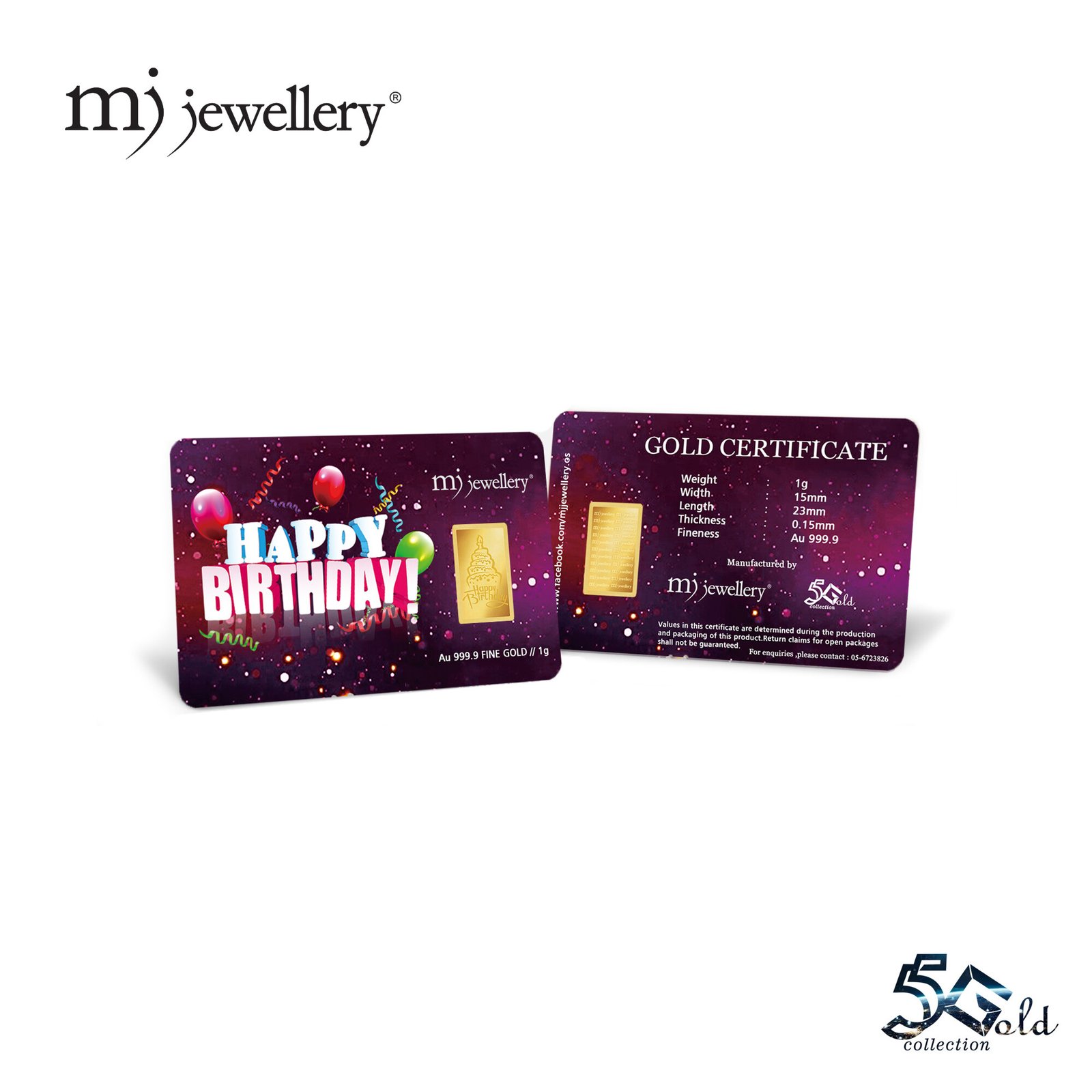 MJ Jewellery 5G Gold Collection 999.9 Happy Birthday Gold Bar F14 5