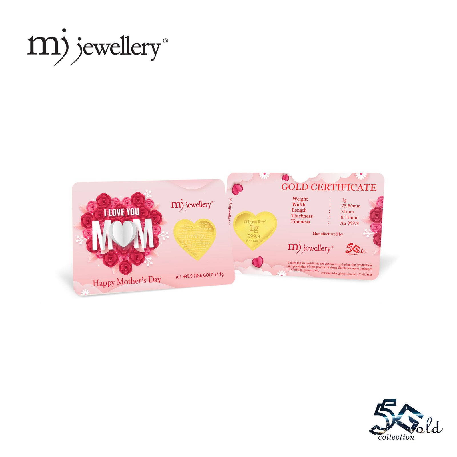 MJ Jewellery 999.9 Gold Bar 1g 2