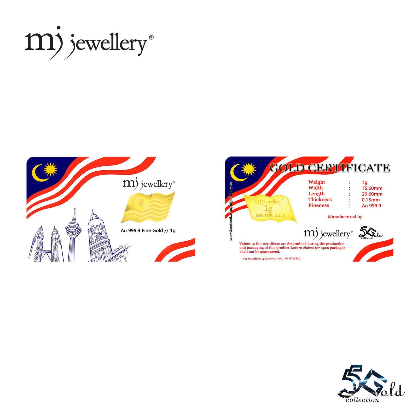 MJ Jewellery 999.9 Gold Bar – Malaysia Flag Design 1g 5G Collection (F26) 2