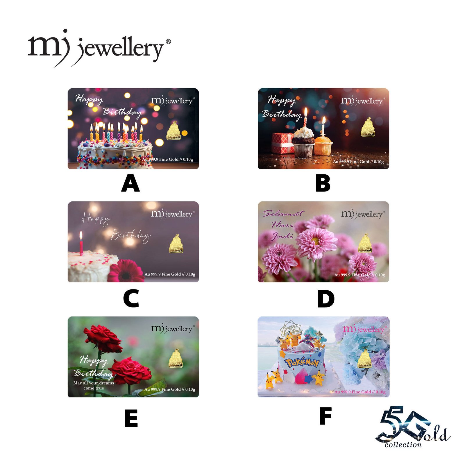 MJ Jewellery 999.9 Happy Birthday Gold Bar Card (F34) 1