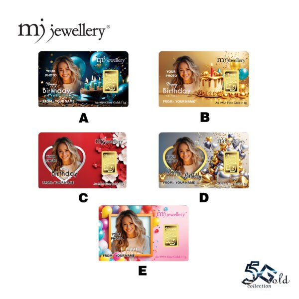 MJ Jewellery 999.9 Personalized Birthday Gold Bar Card (F48) 1