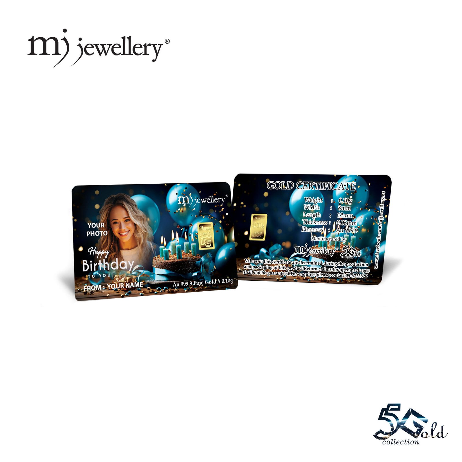 MJ Jewellery 999.9 Personalized Birthday Gold Bar Card (F48) 2
