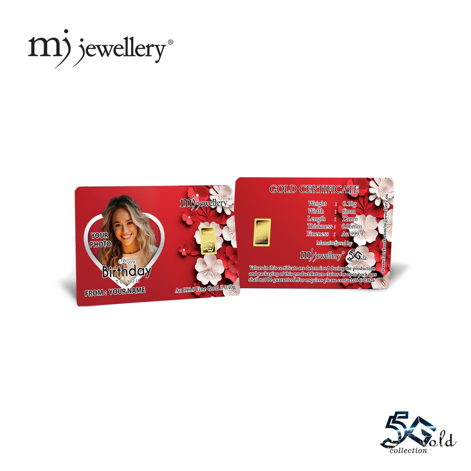 MJ Jewellery 999.9 Personalized Birthday Gold Bar Card (F48) 4