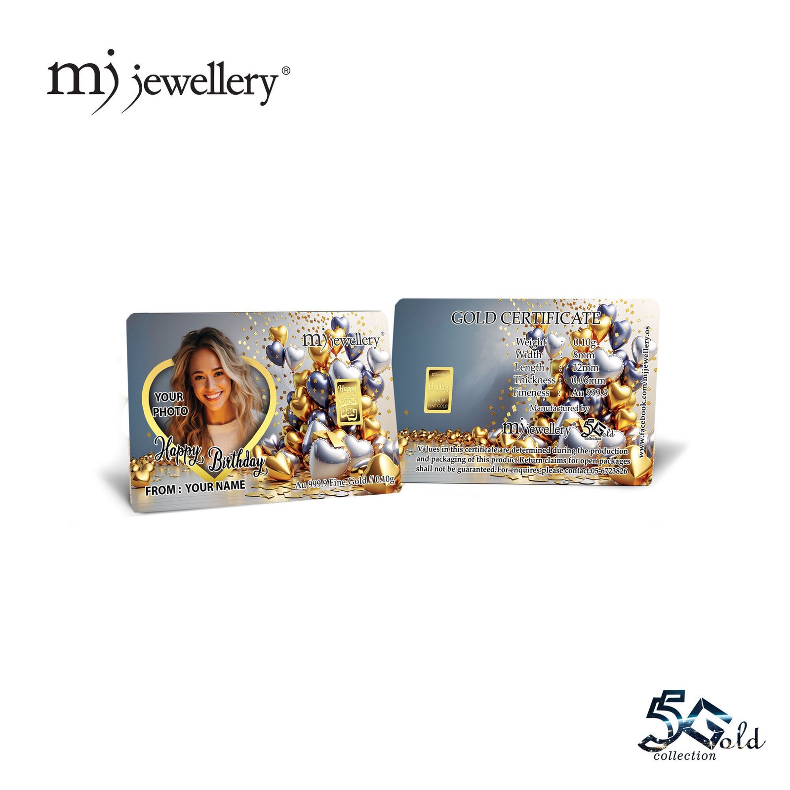 MJ Jewellery 999.9 Personalized Birthday Gold Bar Card (F48) 5