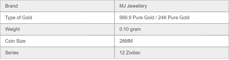 MJ Jewellery Limited 999.9 Pure Gold Zodiac Coin (Z004) 7