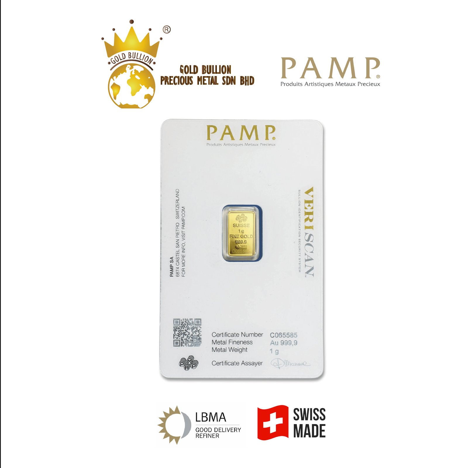 PAMP Suisse Lady Fortuna 1g Gold Bar (999.9) with Veriscan® Technology 2