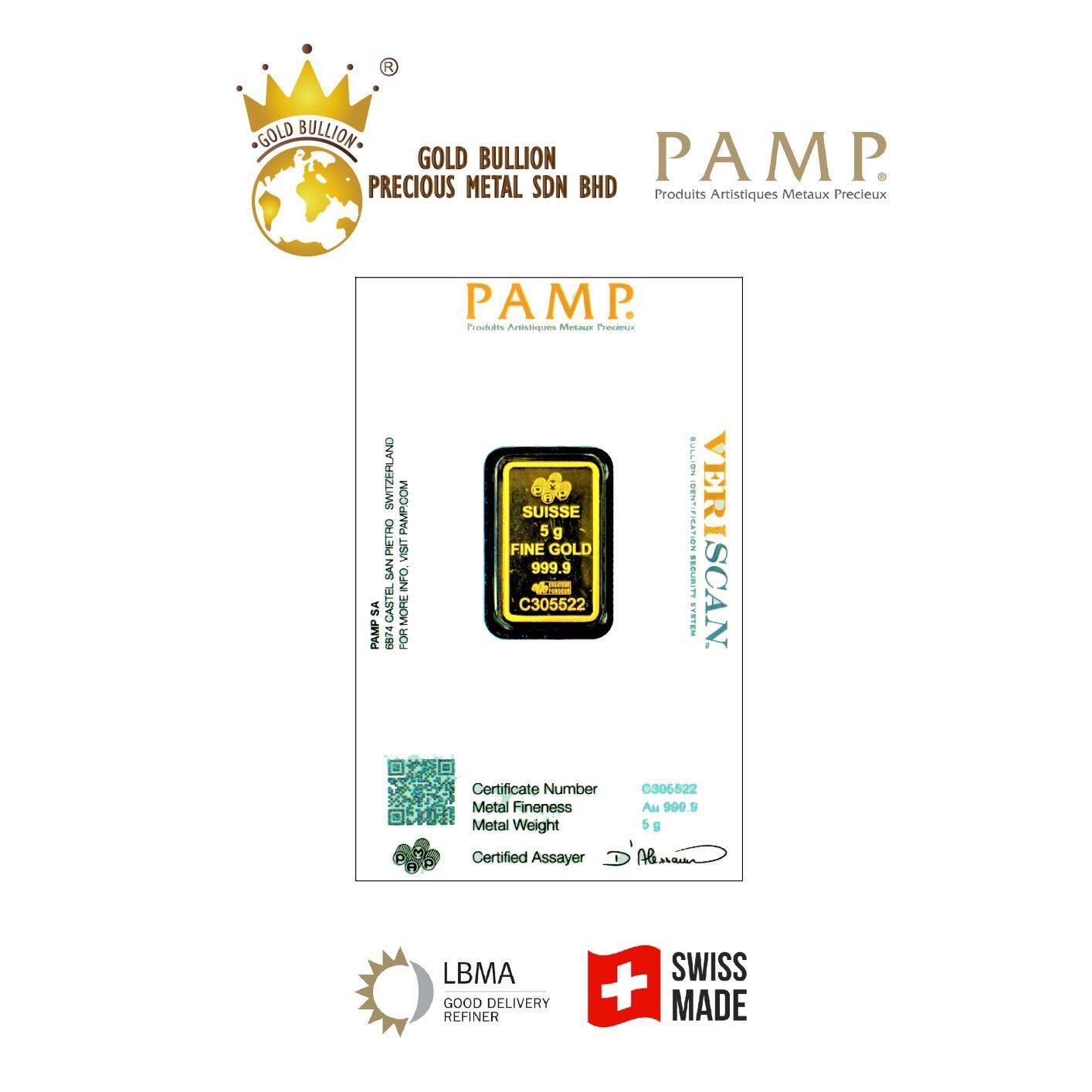 PAMP Suisse Lady Fortuna 5g Gold Bar (999.9) with Veriscan® Technology 5