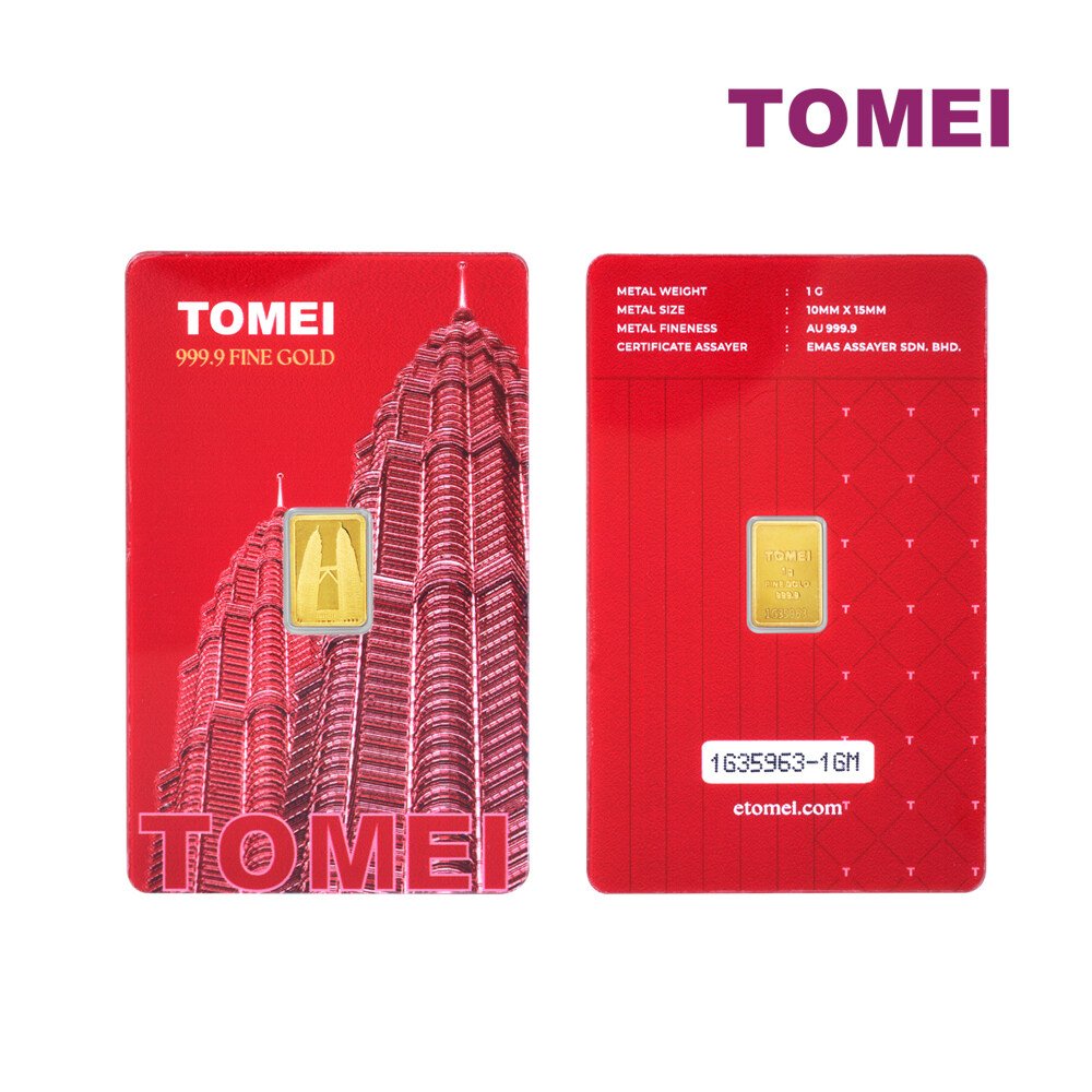 TOMEI Twin Towers Gold Bar 1g Fine Gold 999.9 3